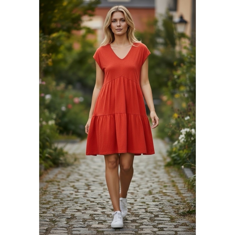 Social Standard by Sanctuary Large Coral Tiered Dress V Neck Casual Sleeveless - Picture 11 of 11
